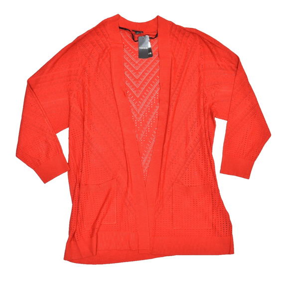 NEW Torrid Plus Size 3 Open Front Duster Cardigan Sweater Red Orange - Picture 1 of 8